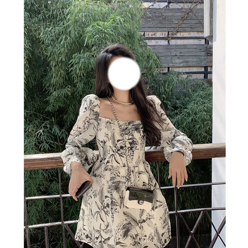 2022 Spring Summer and Autumn Printed Dress for Woman High Waist Square Collar Elegance Retro Puff Sleeve Ink Painting Dress
2022 Spring Summer and Autumn Printed Dress for Woman High Waist Square Collar Elegance Retro Puff Sleeve Ink Painting Dress
