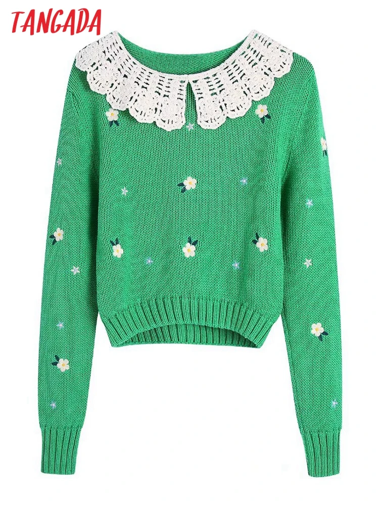 Tangada женский модный кружевной воротник лоскутный цветочный жаккардовый вязаный свитер винтажные женские пуловеры с длинным рукавом BE527 
Tangada женский модный кружевной воротник лоскутный цветочный жаккардовый вязаный свитер винтажные женские пуловеры с длинным рукавом BE527