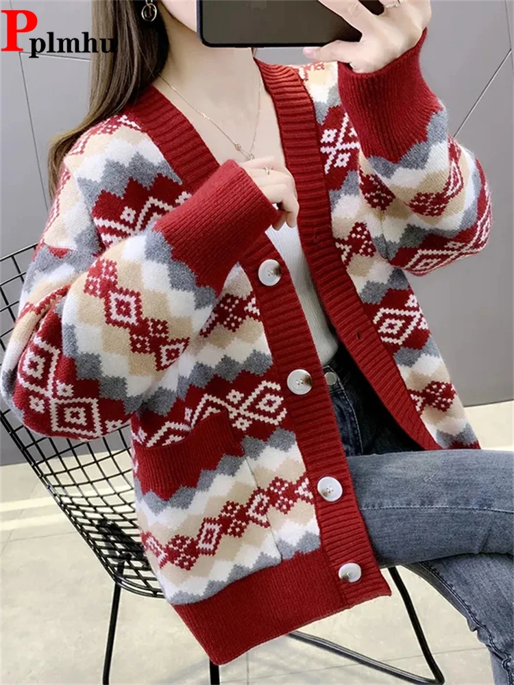 Korean Fashion Long Sleeve Top Fall Vintage Knitwears Sweater Women New Chaqueta V-neck Jacquard Casual Loose Knitted Cardigan
Korean Fashion Long Sleeve Top Fall Vintage Knitwears Sweater Women New Chaqueta V-neck Jacquard Casual Loose Knitted Cardigan