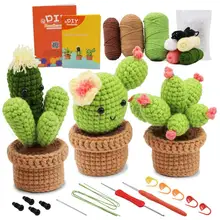 Crochet Starters Kit with Step By Step Video Learn to Crochet Succulent Potted Cactus DIY Knitting Supplies Kit for Adults Kids