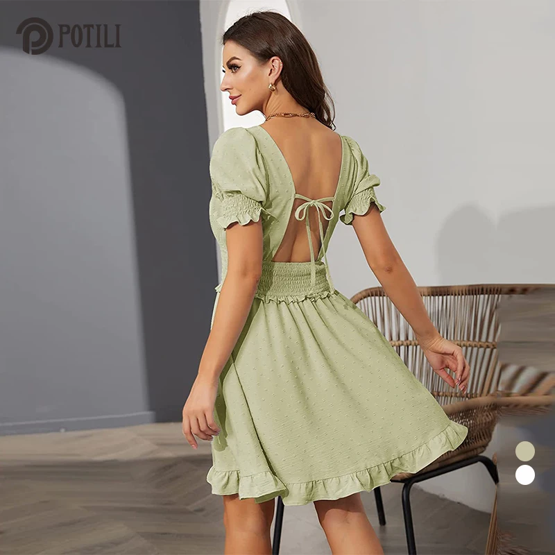 POTILI однотонные мини-платья с эластичным поясом, модная новинка 2022, летние платья с пышными рукавами и оборками, женская одежда с квадратным ...
POTILI однотонные мини-платья с эластичным поясом, модная новинка 2022, летние платья с пышными рукавами и оборками, женская одежда с квадратным ...