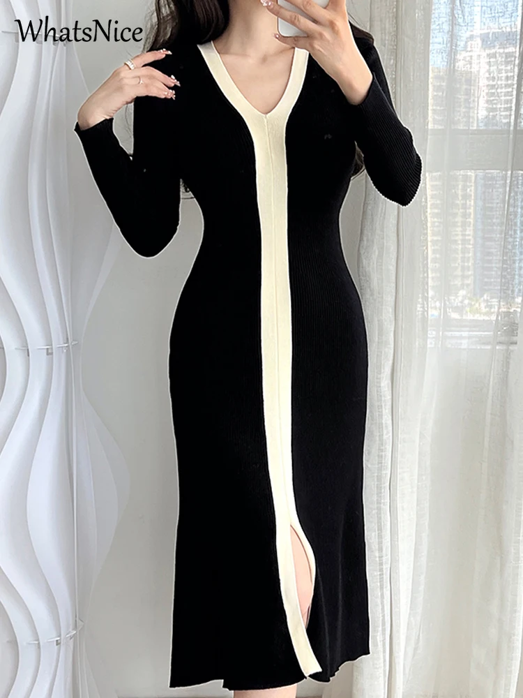 Женское модное облегающее трикотажное платье контрастной расцветки с разрезом
Женское модное облегающее трикотажное платье контрастной расцветки с разрезом