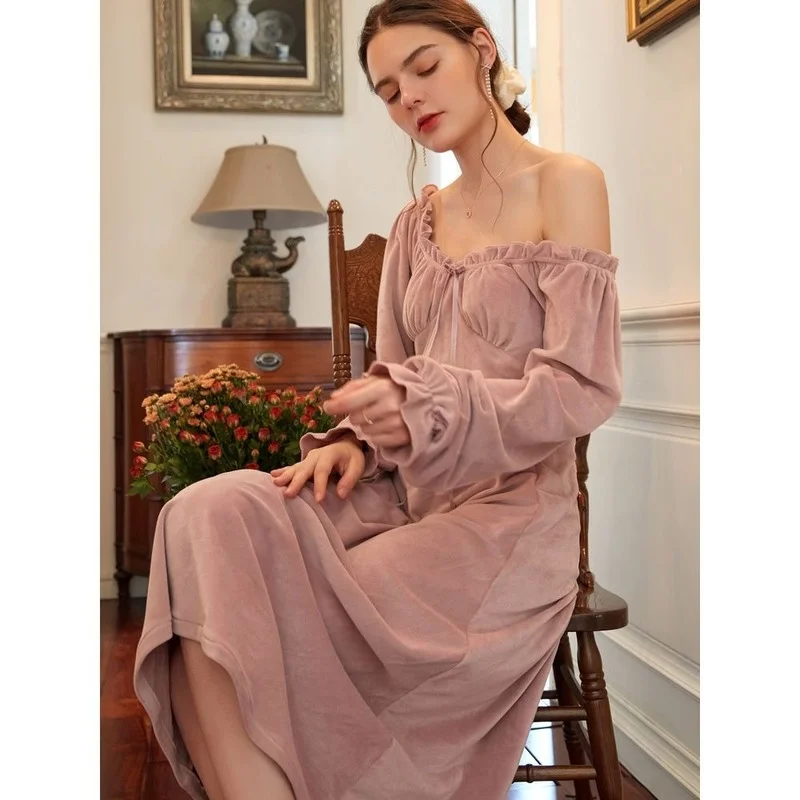HOUZHOU Sleepwear Women Coral Fleece Night Wear Nightgowns Winter Sleepshirts Solid Color Sexy Home Clothes Lace Buttom Warm
HOUZHOU Sleepwear Women Coral Fleece Night Wear Nightgowns Winter Sleepshirts Solid Color Sexy Home Clothes Lace Buttom Warm