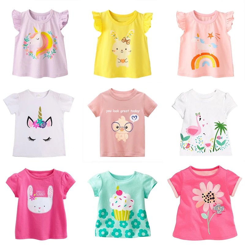 Детские футболки для девочек летняя одежда с единорогом детская рюшами и