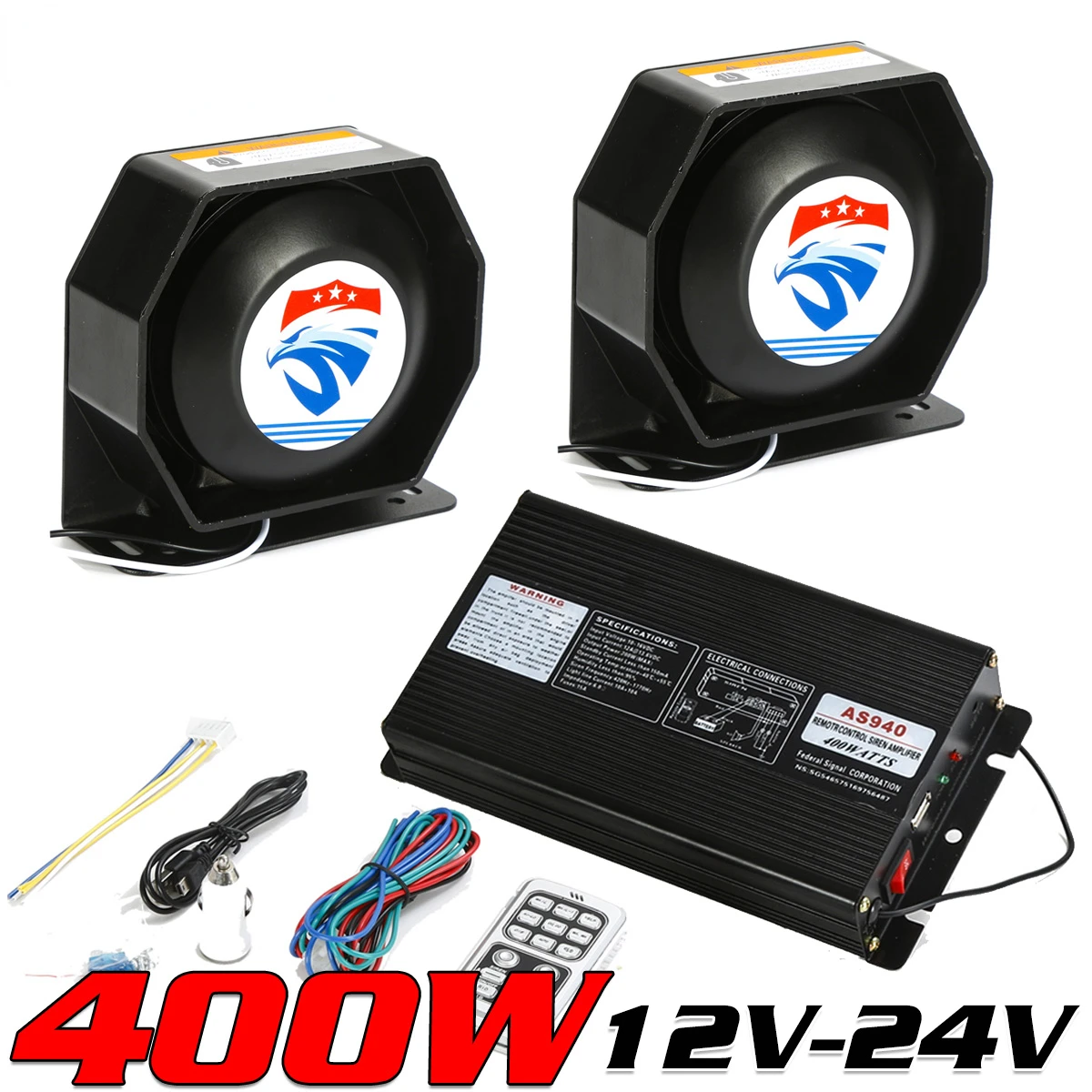 12V-24V Universal 400W Wireless Car Electric Siren Warning Speaker Police Siren 15 tones With MIC Speaker System
12V-24V Universal 400W Wireless Car Electric Siren Warning Speaker Police Siren 15 tones With MIC Speaker System