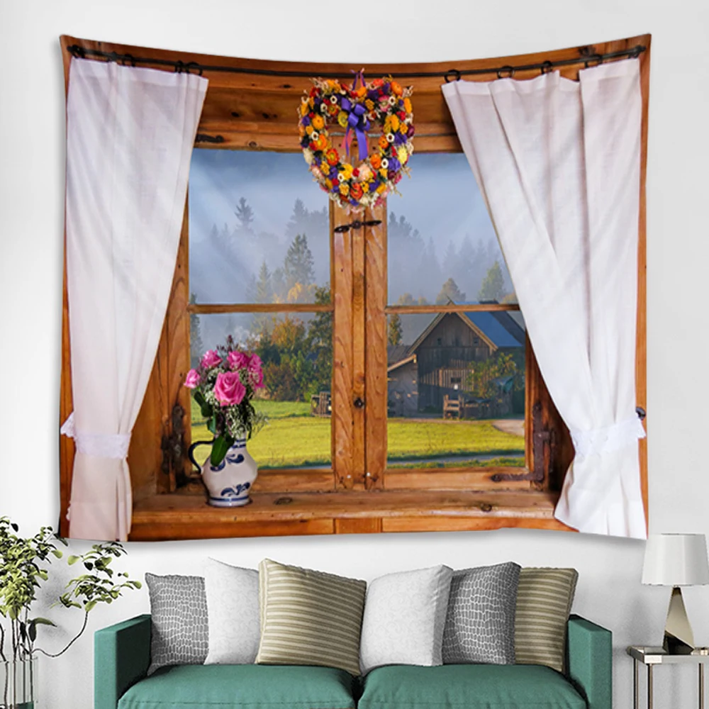 

Window Outside The Window Scenery Wall Hanging Tapestry Art Deco Blanket Curtain Hanging At Home Bedroom Living Room Decoration