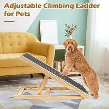 나무 접이식 휴대용 개 및 고양이 경사로, 높이 조절 가능한 애완 동물 계단, 침대 소파 및 자동차 미끄럼 방지 카펫 사다리, 2 단계