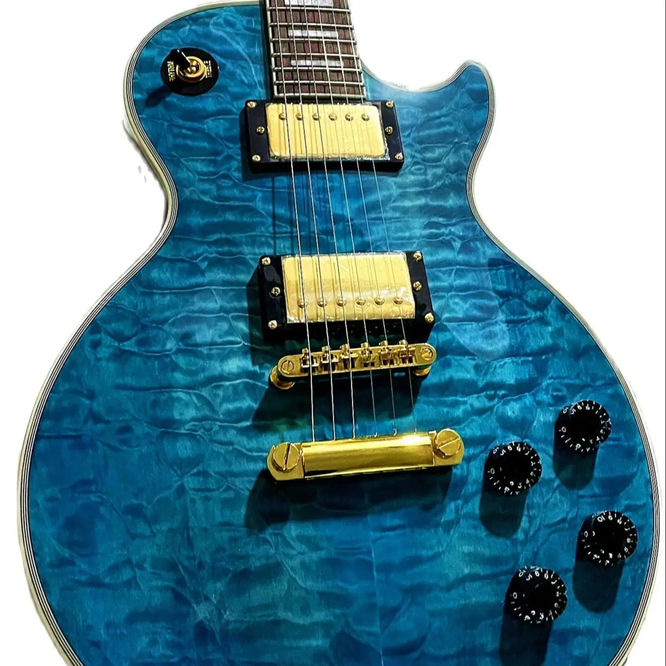 2023 New Arrival!!! Blue Color Custom LP Electric Guitar, Solid Body, Quilted Flame Maple Top,
2023 New Arrival!!! Blue Color Custom LP Electric Guitar, Solid Body, Quilted Flame Maple Top,