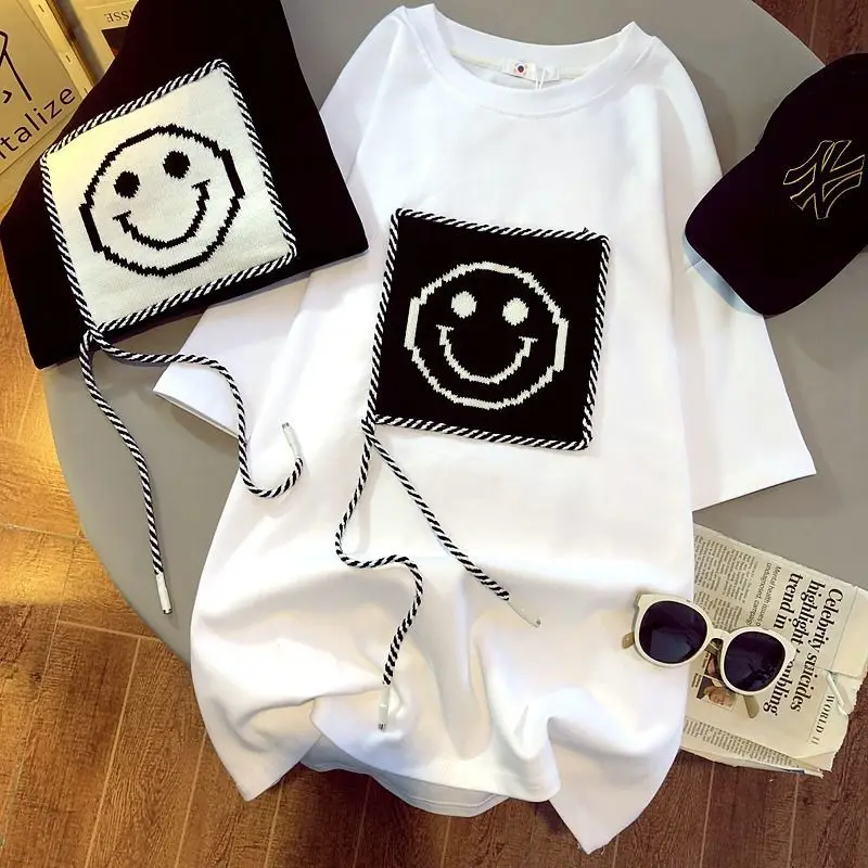 Fashion T-shirts Woman Summer 2022 Cotton Smiley Print Tie Loose Short Sleeve Casual Breathable Tops for Girls Harajuku Clothes
Fashion T-shirts Woman Summer 2022 Cotton Smiley Print Tie Loose Short Sleeve Casual Breathable Tops for Girls Harajuku Clothes