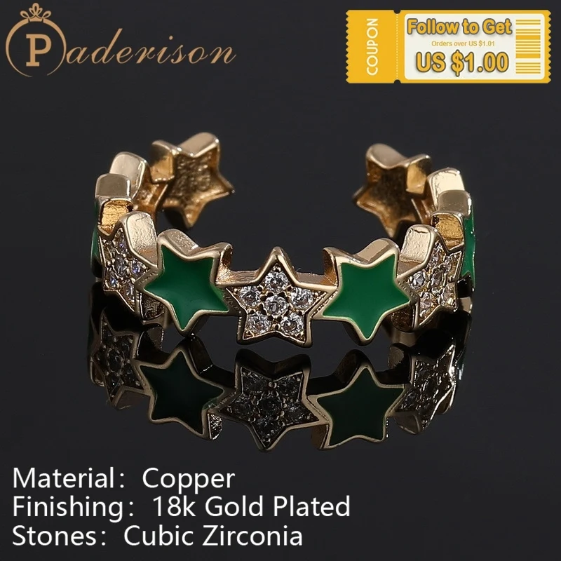 Fashion Shiny Zircon Star Green Resin Opening Ring for Women Vintage Lovely Star Adjustable Finger Rings 18k Gold-plated Jewelry
Fashion Shiny Zircon Star Green Resin Opening Ring for Women Vintage Lovely Star Adjustable Finger Rings 18k Gold-plated Jewelry