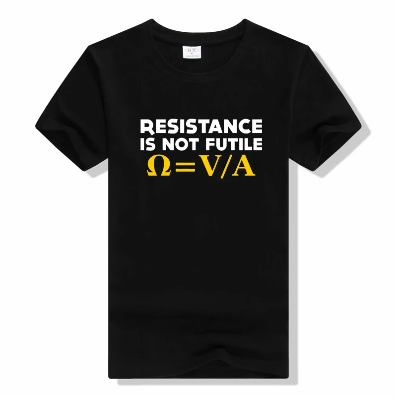 

Футболка с надписью «Сопротивление-это не футил», забавная Мужская футболка электрика с научным знаком быть или не быть электриком, футболка с короткими рукавами, футболка