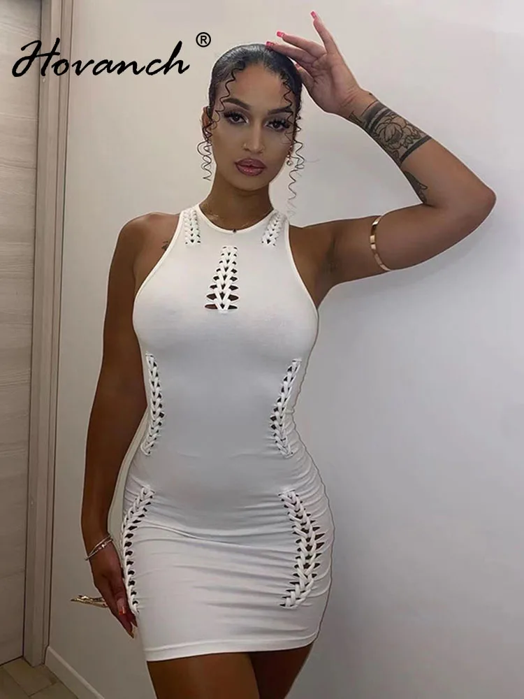 Hovanch Solid Color Hollowed-Out Bandage White Dress Spring High Street Clothing Sexy Round Neck Sleeveless Shaping Miniskirt
Hovanch Solid Color Hollowed-Out Bandage White Dress Spring High Street Clothing Sexy Round Neck Sleeveless Shaping Miniskirt