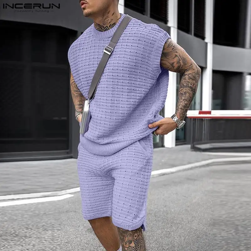 Fashion Comfortable Sets INCERUN New Mens Knitted Texture Sleeveless Suits Solid Drop Shoulder Vests Shorts Two-piece Sets S-5XL
Fashion Comfortable Sets INCERUN New Mens Knitted Texture Sleeveless Suits Solid Drop Shoulder Vests Shorts Two-piece Sets S-5XL