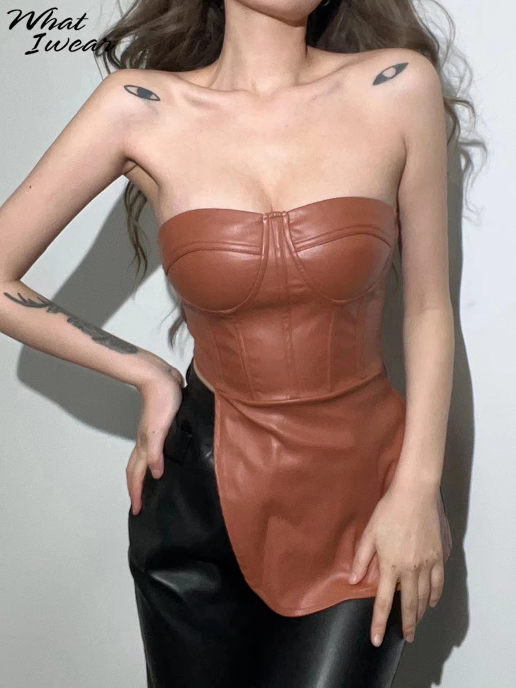 Whatiwear Solid Supreme Top Women Faux PU Leather Asymmetrical Botton Wrap Chest Shape Top Off Shoulder Sleeveless Streetwear
Whatiwear Solid Supreme Top Women Faux PU Leather Asymmetrical Botton Wrap Chest Shape Top Off Shoulder Sleeveless Streetwear