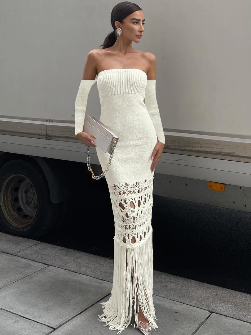 WeiYao Autumn Knitted Tassel Y2K Clothes Long Sleeve Backless Tube Bodycon Maxi Dress For Women 2022 Club Party Elegant Outfits
WeiYao Autumn Knitted Tassel Y2K Clothes Long Sleeve Backless Tube Bodycon Maxi Dress For Women 2022 Club Party Elegant Outfits