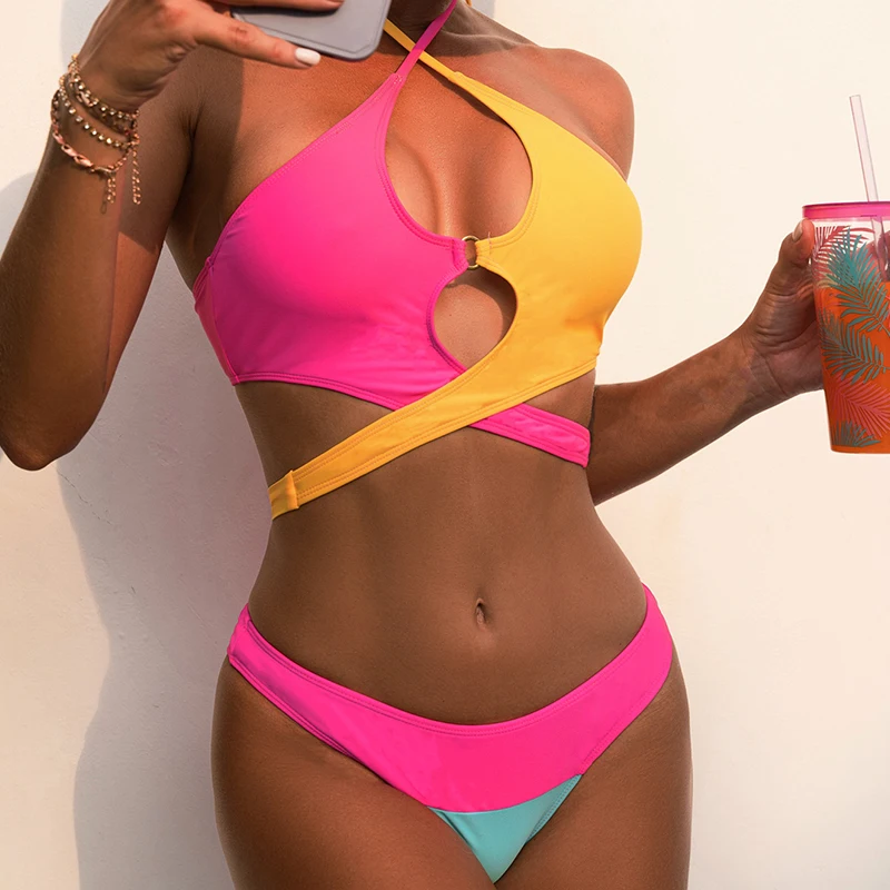 Splicing Halter Cut Out Bikini Women Swimwear Female Swimsuit Two-pieces Bikini set Padded Bather Bathing Suit Swim Lady
Splicing Halter Cut Out Bikini Women Swimwear Female Swimsuit Two-pieces Bikini set Padded Bather Bathing Suit Swim Lady