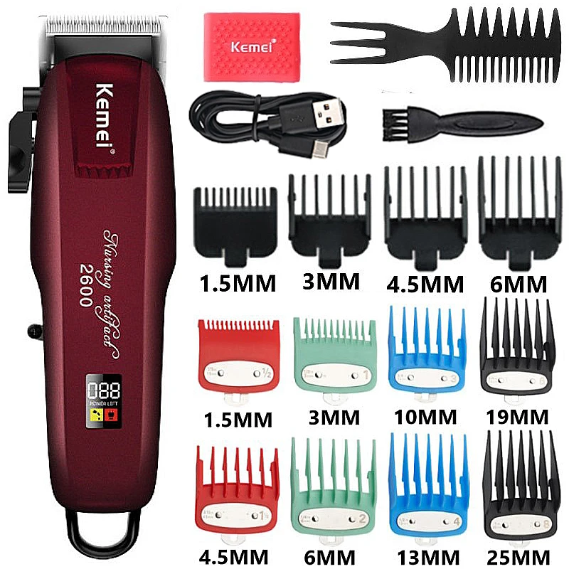 Kemei KM-2600PG Magic Hair Clipper Cordless Powerful Haircut Top Quality Barber Hair Cutting Machine Hair Trimmer LCD Display
Kemei KM-2600PG Magic Hair Clipper Cordless Powerful Haircut Top Quality Barber Hair Cutting Machine Hair Trimmer LCD Display