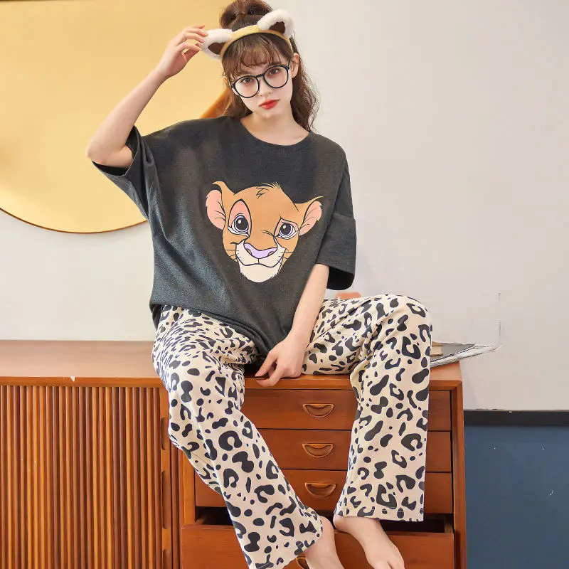 Two Pieces Set Simba Pyjamas Set Women Short Sleeve T Shirt and Trousers Pijama Sleepwear Disney Cartoon Print Pajama Nightwear
Two Pieces Set Simba Pyjamas Set Women Short Sleeve T Shirt and Trousers Pijama Sleepwear Disney Cartoon Print Pajama Nightwear