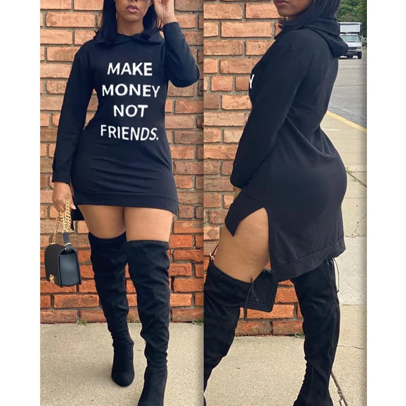 Letter Print Split Hem Long Sleeve Sweatshirt Dress Women Sexy Slim Fit Hooded Mini Dress Streetwear
Letter Print Split Hem Long Sleeve Sweatshirt Dress Women Sexy Slim Fit Hooded Mini Dress Streetwear