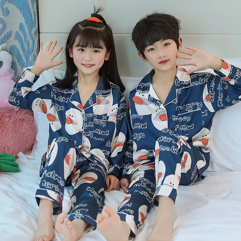 3-16 Years Satin Silk Pajama Sets Long Sleeve Kids Sleepwear Young Boys Pijama Cardigan Wear Girls Baby Children Home Clothes
3-16 Years Satin Silk Pajama Sets Long Sleeve Kids Sleepwear Young Boys Pijama Cardigan Wear Girls Baby Children Home Clothes
