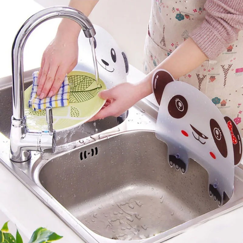 

Cute Panda Water Splash Guard Baffle Board Wash Basin Sink Board Kitchen Organizer Shelf Wall Shelf Sucker Splash Water Baffle