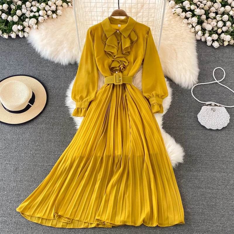 Fitaylor New Spring Autumn Polo Neck Pleated Dress Women Elegant Solid A-line Dress with Belt Lady Slim High Waist Long Dresses
Fitaylor New Spring Autumn Polo Neck Pleated Dress Women Elegant Solid A-line Dress with Belt Lady Slim High Waist Long Dresses