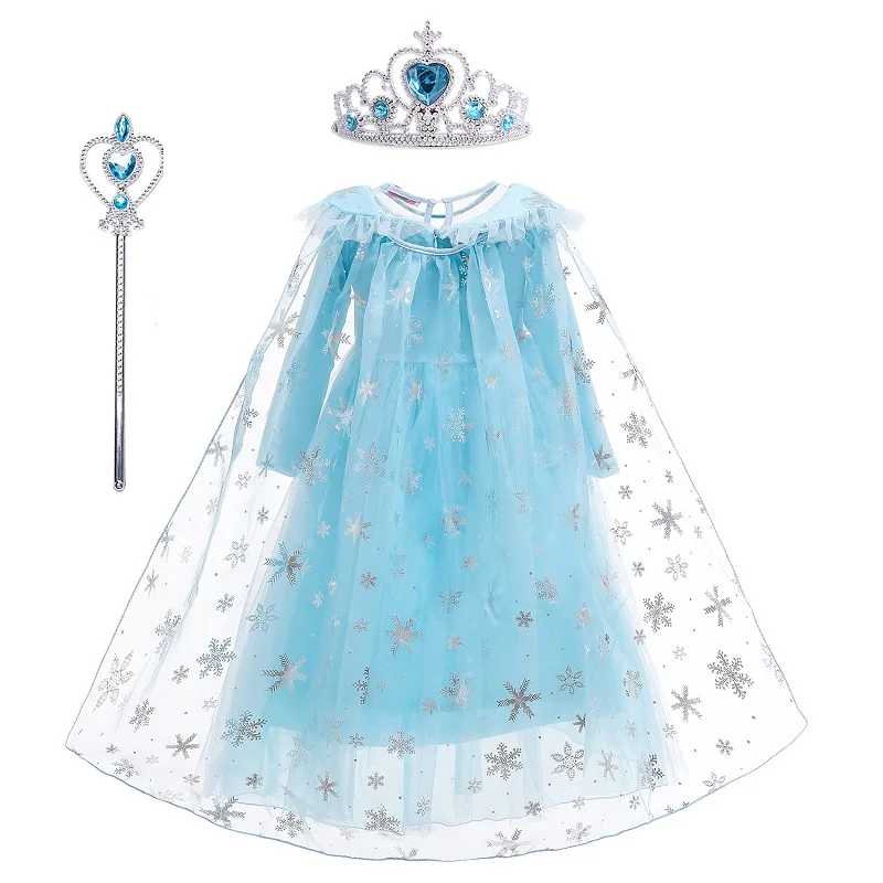 

Детское платье принцессы Эльзы, одежда для девочек, карнавальный костюм Снежной королевы с длинными рукавами для Хэллоуина, Рождества, дня ...