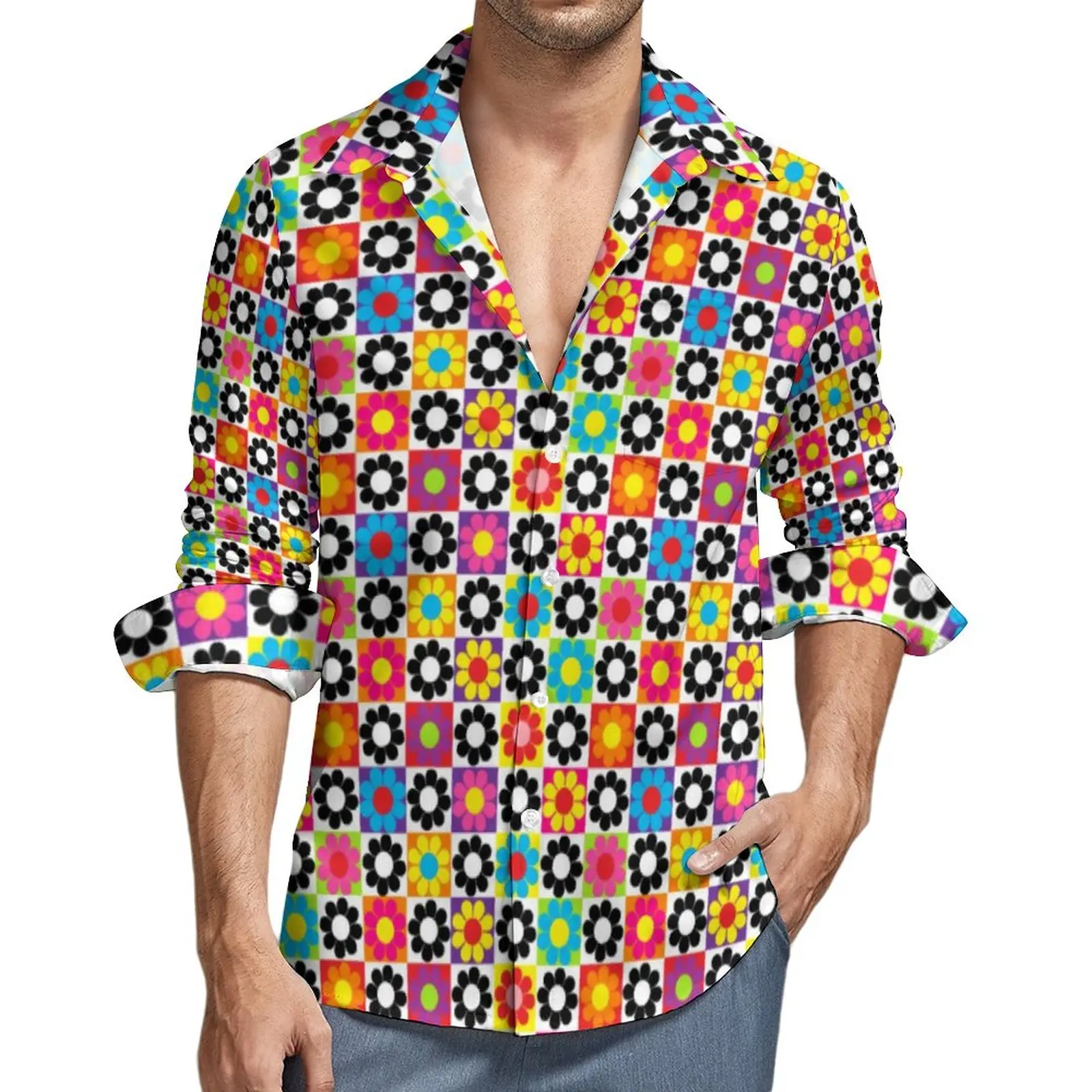 Color Retro 60s Street Casual Shirt Men Flower Power Squares Shirt Spring Trendy Blouses Long Sleeve Pattern Oversize Clothing
Color Retro 60s Street Casual Shirt Men Flower Power Squares Shirt Spring Trendy Blouses Long Sleeve Pattern Oversize Clothing