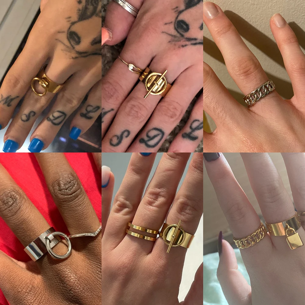 Punk Stainless Steel Ring Gold Color Wide Chain Rings with Circle Snake Jewelry For Women Round Geometric Open Finger Ring Men
Punk Stainless Steel Ring Gold Color Wide Chain Rings with Circle Snake Jewelry For Women Round Geometric Open Finger Ring Men