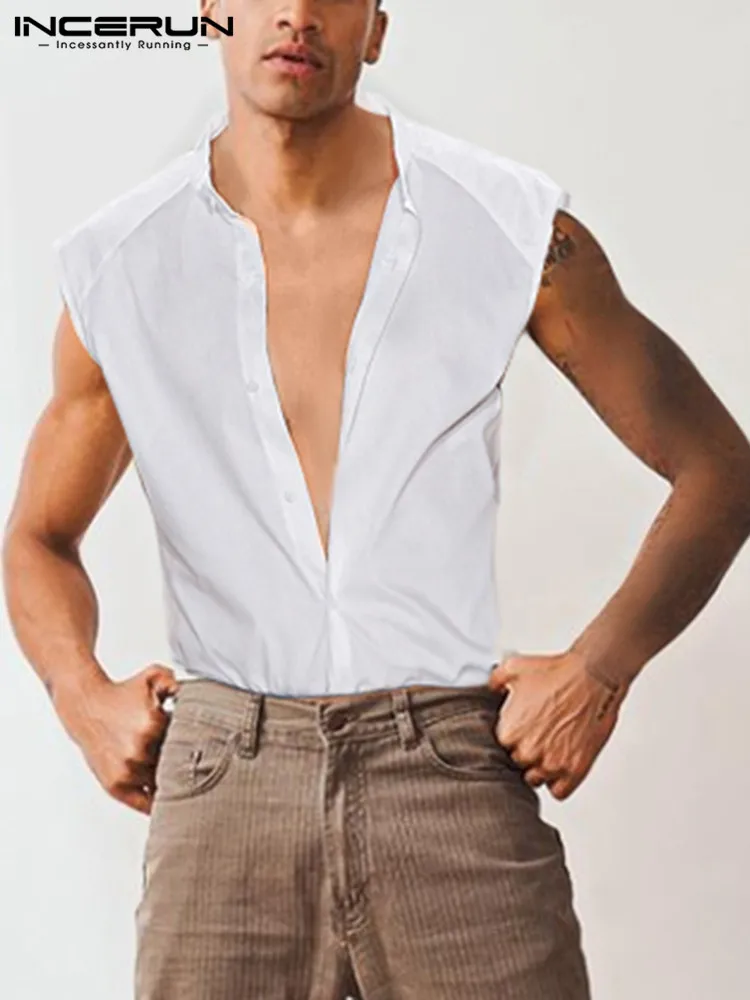 INCERUN Men Shirt Solid Color Stand Collar Sleeveless 2022 Fashion Button Casual Camisa Masculina Streetwear Leisure Thin Shirts 
INCERUN Men Shirt Solid Color Stand Collar Sleeveless 2022 Fashion Button Casual Camisa Masculina Streetwear Leisure Thin Shirts