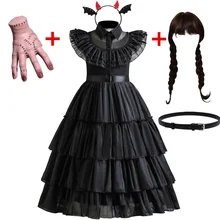 Wednesday Addams Costumes Girls Birthday Princess Costume Black Fancy Halloween Carnival Wednesday Cosplay Dresses for Kids