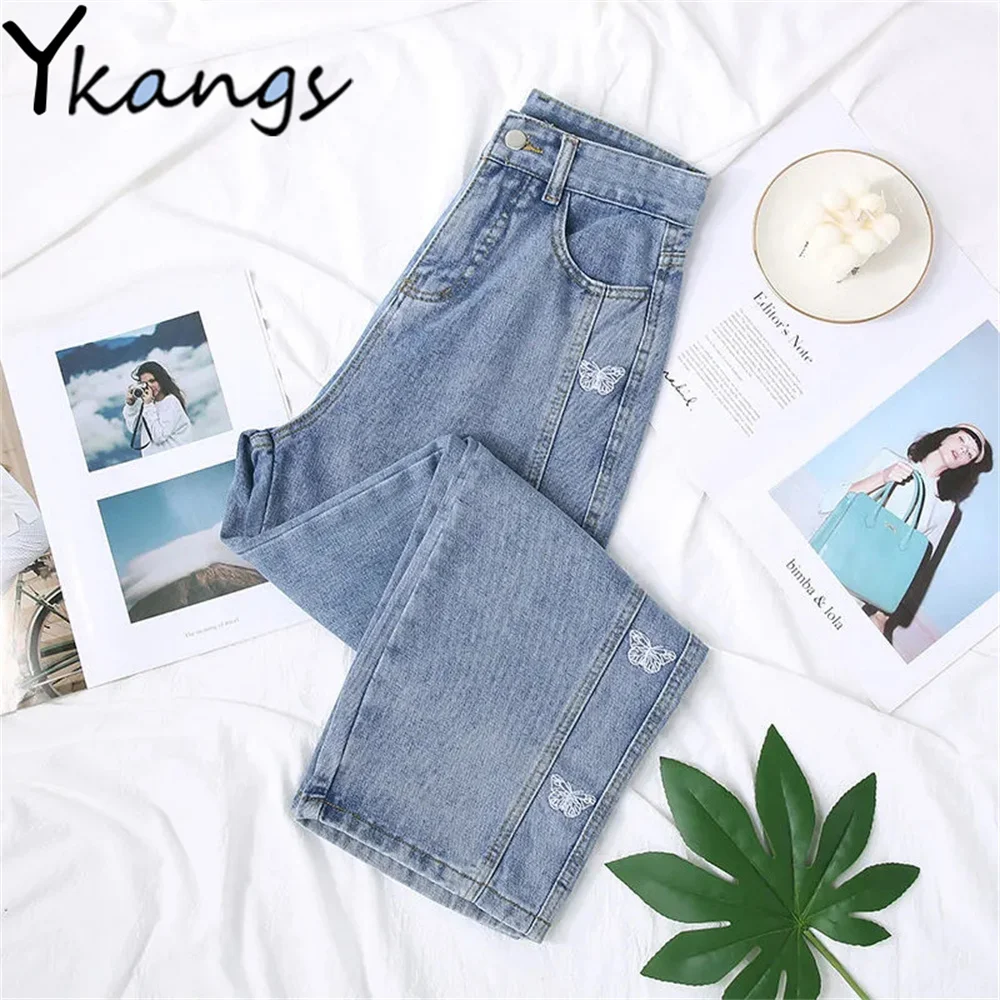 

Women Vintage Streetwear Jeans Korean Baggy Slim Ankle-Length Straight Trousers Bf Trendy Student Casual Loose Harem Denim Pants