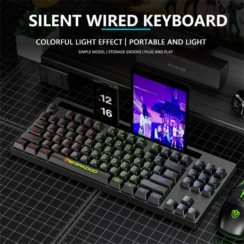 

Universal Ergonomics Keyboards Usb Waterproof 87key Keyboard Wired Game Keyboard Pc Accessories Mechanical Feel Luminous Kyboard