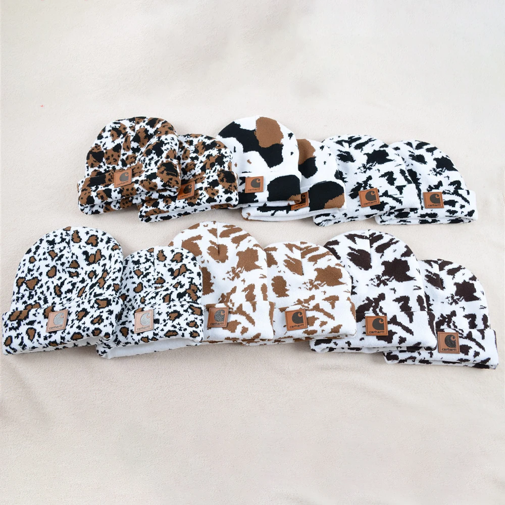 

Carhartt Wip Cow Zebra Leopard Graffiti Knitted Hat Parent-child Hat Curled Thickened Winter Warm Hat Mother Baby Wool Hat