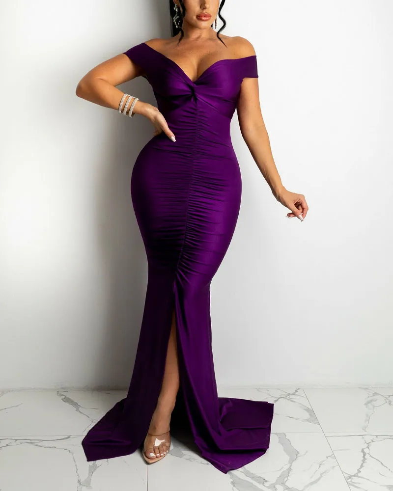 Satin Off Female Elegant Lady Party Dresses Women's Summer Shoulder Ruched Split Mermaid Dress
Satin Off Female Elegant Lady Party Dresses Women's Summer Shoulder Ruched Split Mermaid Dress