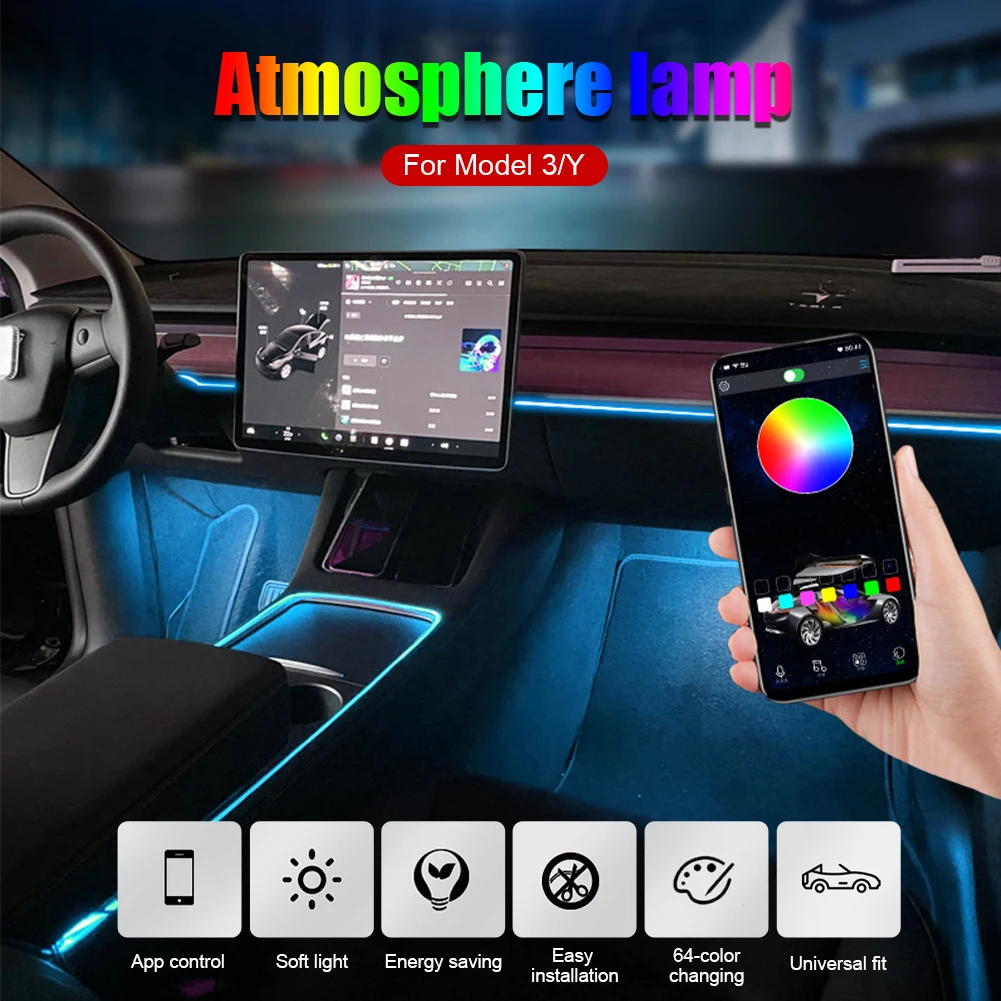 For Tesla Model 3 Y 21-22 Car Atmosphere Light LED Strip Light Color Changing APP Control Sound Activated Interior Light Strip
For Tesla Model 3 Y 21-22 Car Atmosphere Light LED Strip Light Color Changing APP Control Sound Activated Interior Light Strip