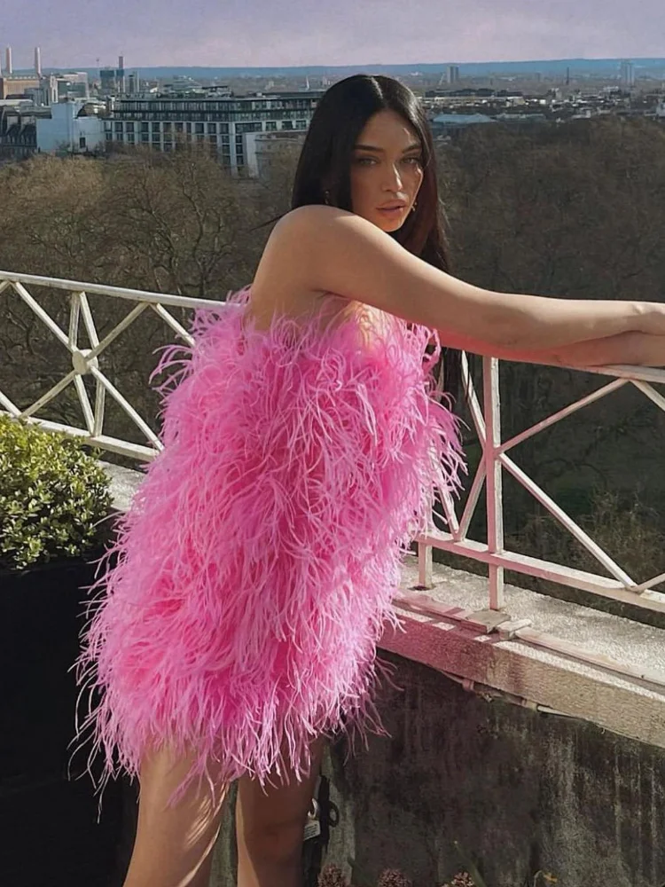 Autumn Sexy Strapless Backless Luxury Feather Mini Dresses for Women 2022 Elegant High Waist Ldaies Birthday Party Evening Dress
Autumn Sexy Strapless Backless Luxury Feather Mini Dresses for Women 2022 Elegant High Waist Ldaies Birthday Party Evening Dress