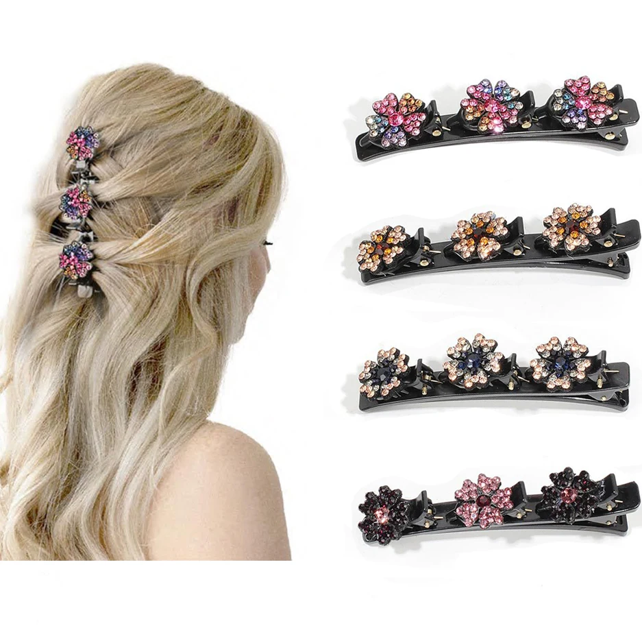 

Sparkling Crystal Stone Braided Hair Clips for Women Triple Hair Clips with Rhinestones Hair Clip with Rhinestones for Girls