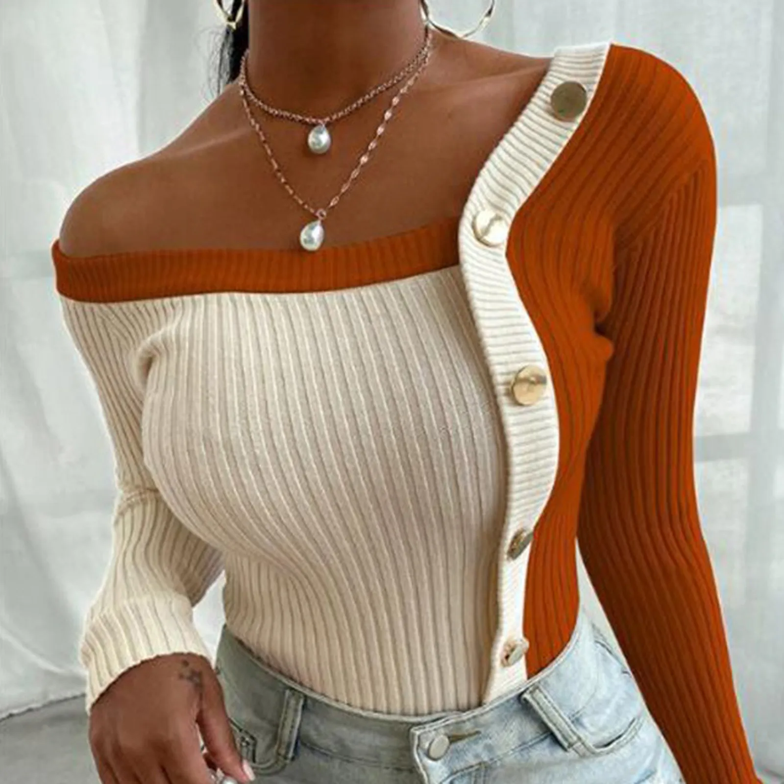 Knitted Striped Sweater Tanks Womens One Shoulder Buttons Pullover Tops Y2k Long Sleeve Knitted Shirts Retro Korean Jumper Top
Knitted Striped Sweater Tanks Womens One Shoulder Buttons Pullover Tops Y2k Long Sleeve Knitted Shirts Retro Korean Jumper Top