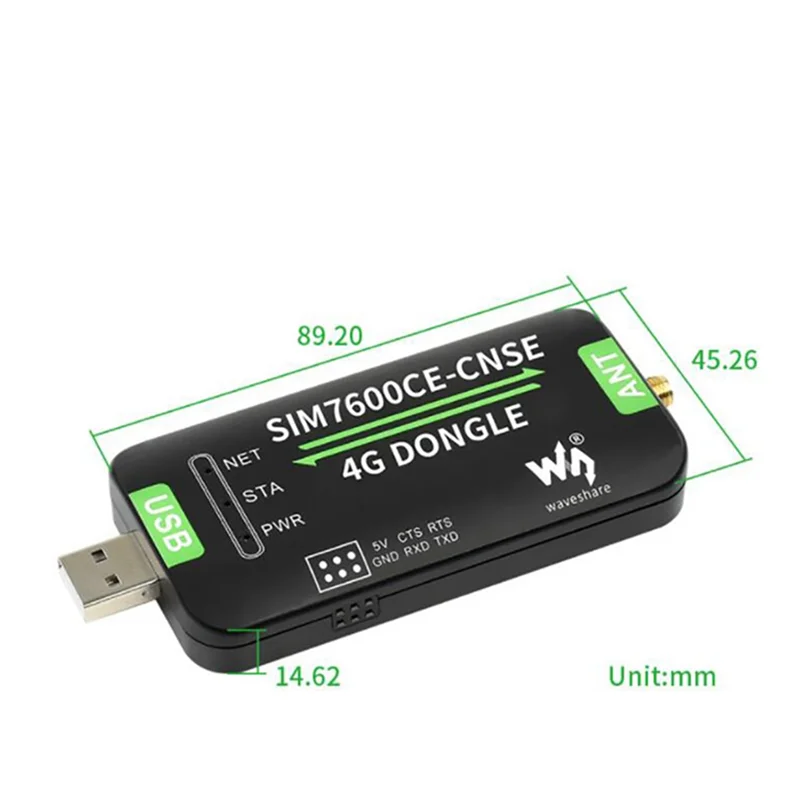 

Waveshare SIM7600CE CNSE 4G DONGLE Module Full Netcom Single Antenna Industrial Grade Internet Module for Windows/Linux