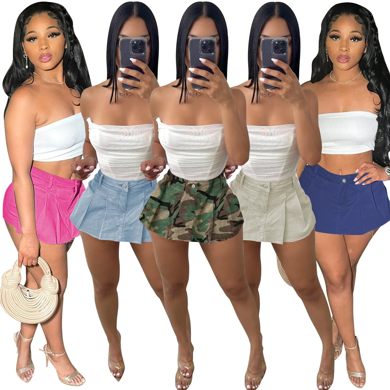 New Women's Fashion Camouflage Sexy Pleated Denim Stretch Mini Skirts
New Women's Fashion Camouflage Sexy Pleated Denim Stretch Mini Skirts
