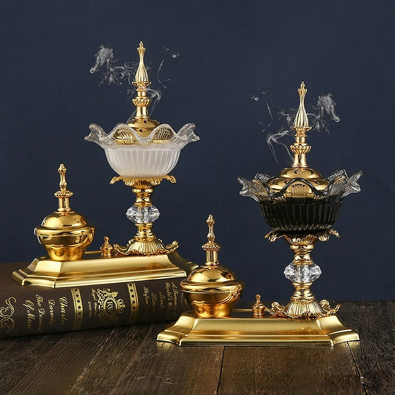 

Luxury Incense Burner Holders Arabian Diffuser Bakhoor Oud Frankincense Cone Charcoal Ramadan Gift Home Decor for Yoga Spa Arom