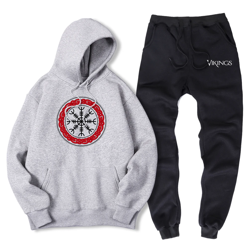 

Helm Of Awe Icelandic Vikings Staves 2 Piece Sets Men Winter Warm Hoody + Pants Casual Sweatshirt + Sweatpant Fleece Sportswear