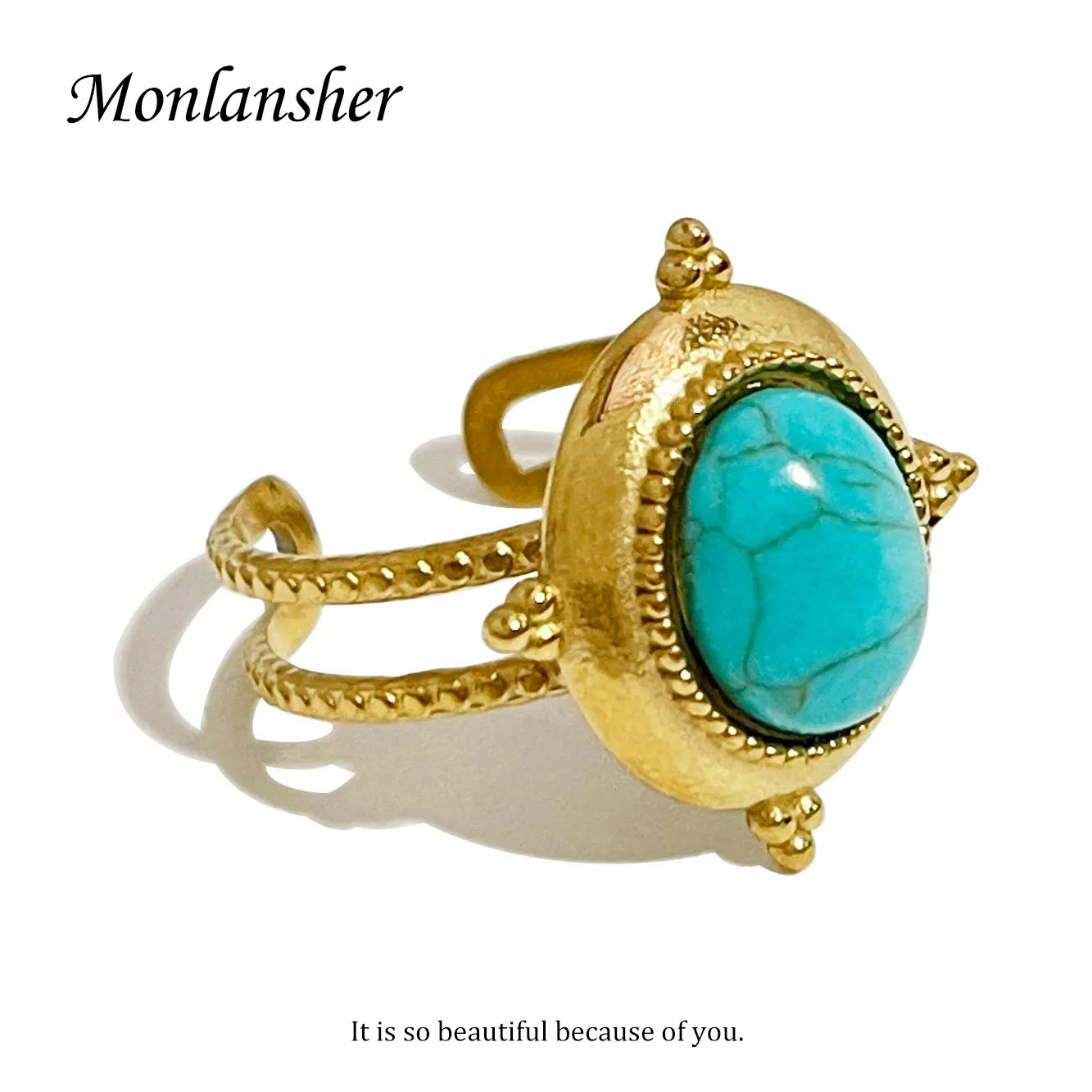 Monlansher French Vintage Gold Oval Turquoise Big Ring for Women Stainless Steel Natural Stone Adjustable Ring Jewelry Bohemian
Monlansher French Vintage Gold Oval Turquoise Big Ring for Women Stainless Steel Natural Stone Adjustable Ring Jewelry Bohemian