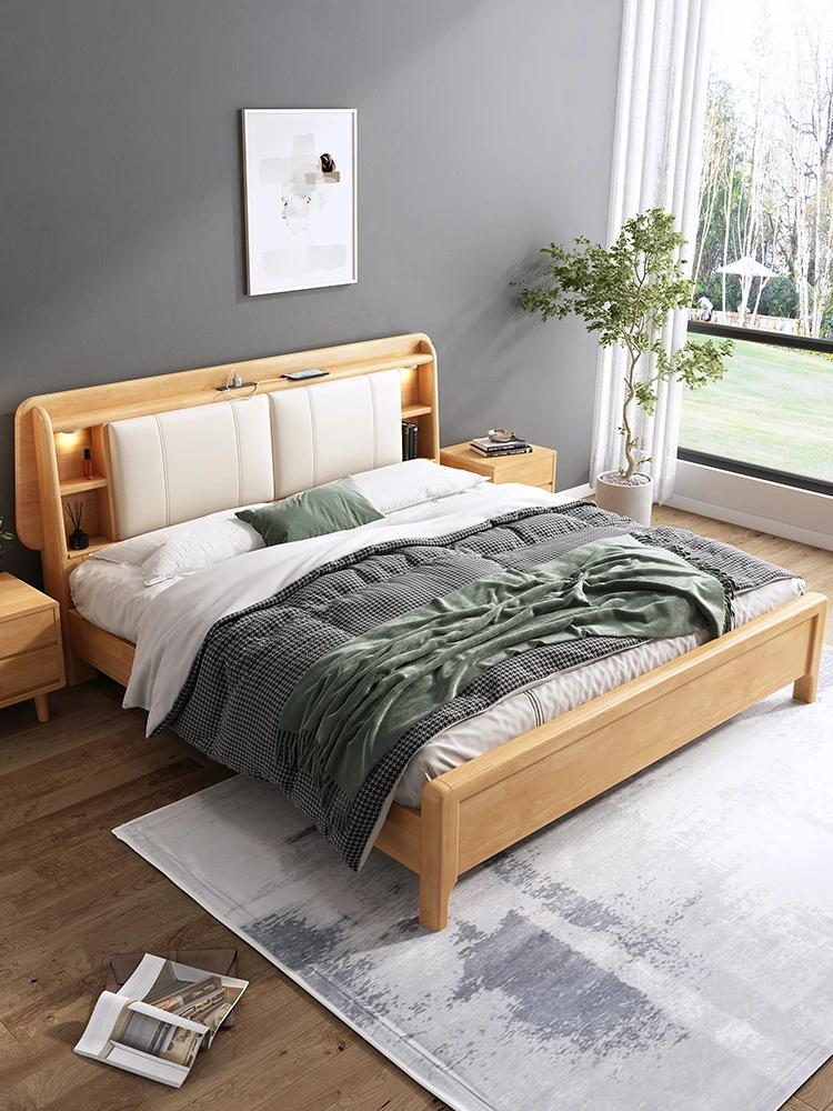 

Двуспальная кровать из цельной древесины, современная простая Скандинавская кровать 1,8 м для главной спальни, 1,5 дюйма, с высоким давлением воздуха, 2 м x 2 м, двуспальная кровать