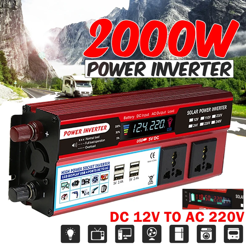 Peak 2000W Inverters Modified Sine Wave Solar Power DC 12 To AC 220V Voltage Transformer Car Adapter Charging Converter
Peak 2000W Inverters Modified Sine Wave Solar Power DC 12 To AC 220V Voltage Transformer Car Adapter Charging Converter