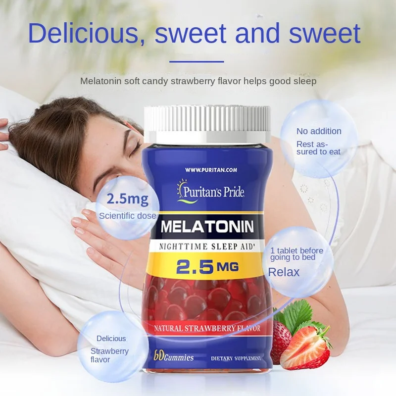 

60 таблеток, мелатонин, мягкие конфеты с ароматом клубники, для взрослых, для улучшения глубокого сна, мягкие конфеты Flas