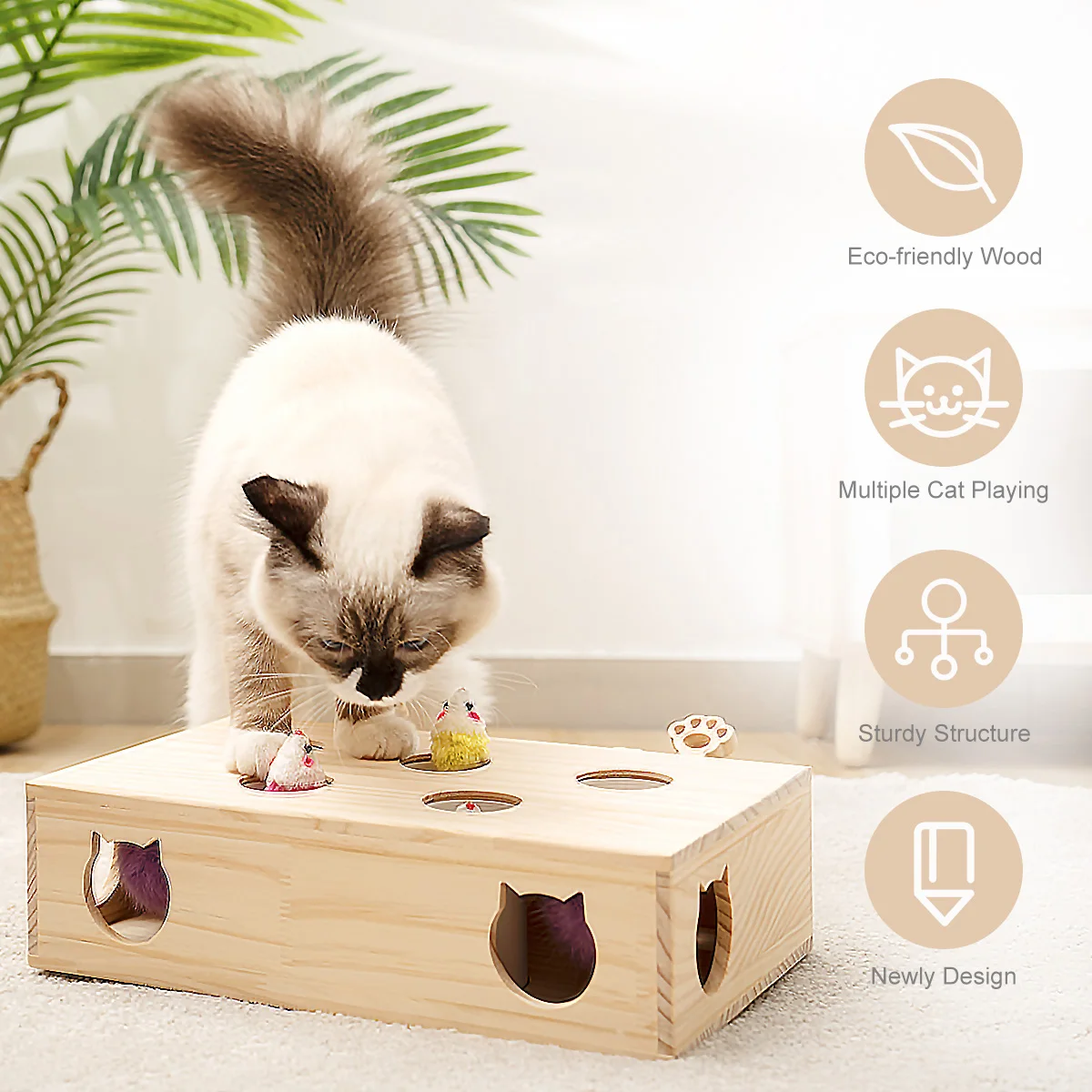 

MewooFun Cat Toys Interactive Whack-a-mole Solid Wood Toys for Indoor Cats Kitten Catch Mice Game US Stock Dropshipping WG320