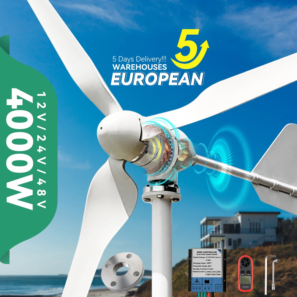 4000W Windmill Turbine 12v 24v 48v Generators Low Start Speed Free Alternative Energy 3Blades With Wind MPPT Hybrid Controller
4000W Windmill Turbine 12v 24v 48v Generators Low Start Speed Free Alternative Energy 3Blades With Wind MPPT Hybrid Controller