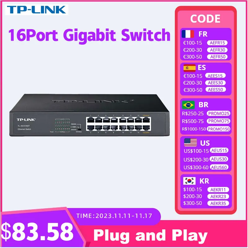 TP-Link 16 Port Gigabit Switch 1000Mbps Desktop Manage Switch Hub Network Full/Half Duplex SG2016D Convergence Isolation Vlan
TP-Link 16 Port Gigabit Switch 1000Mbps Desktop Manage Switch Hub Network Full/Half Duplex SG2016D Convergence Isolation Vlan
